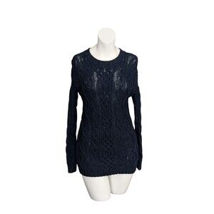 TEN x Ron Herman Navy Blue Cable Knit Cotton Fisherman Crewneck Sweater Sz S
